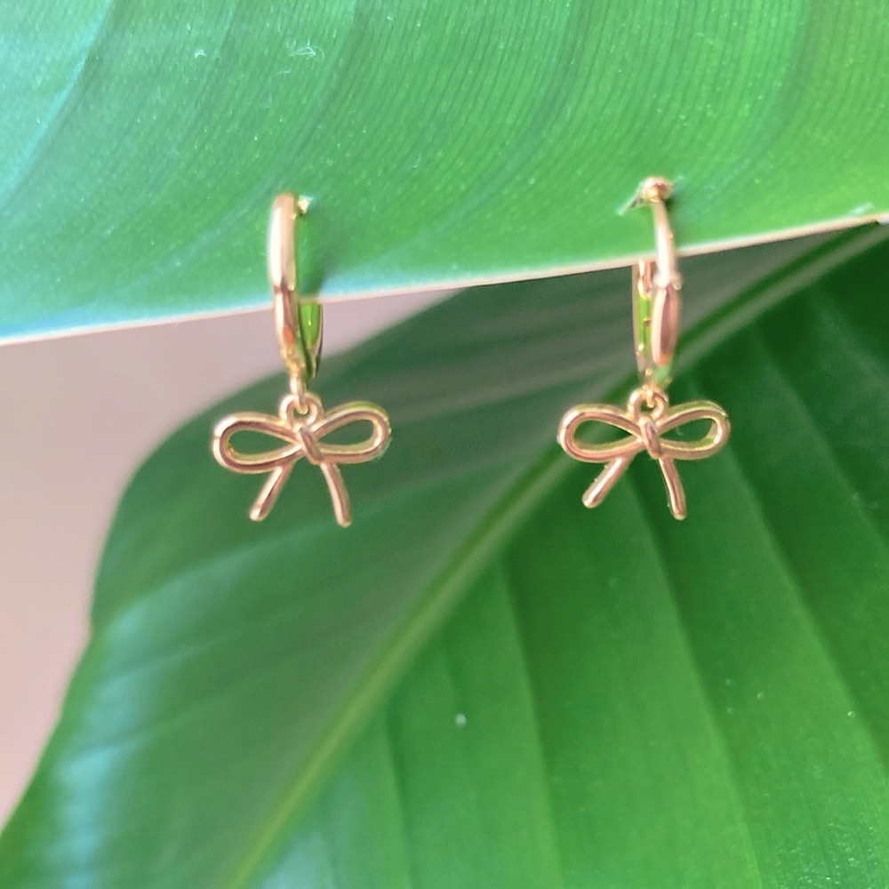 Bows On Hoops Earrings - 14k Gold Over Sterling Silver - Coquette